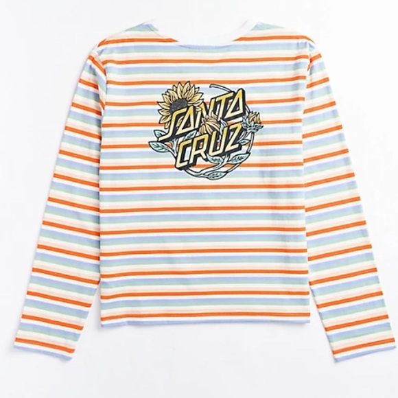 Santa Cruz Sunflower Dot Orange & White Stripe Long Sleeve T-Shirt Size M - Picture 2 of 9